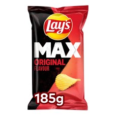 Lay's Chips Ribbelchips Naturel Grote Zakken 185 gram Doos 10 Stuks