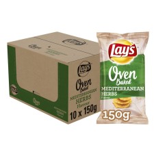 Lay's Oven Baked Mediterraanse Kruiden Chips Grote Zakken 150 gram Doos 12 Stuks