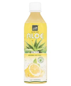 aloe vera drink lemon 50cl doos 20 pet flesjes kokosstukjes citroen frisdrank