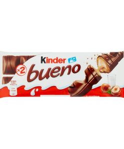 Kinder Bueno Chocoladerepen 43g – doos met 30 stuks melkchocolade en romige hazelnootvulling.