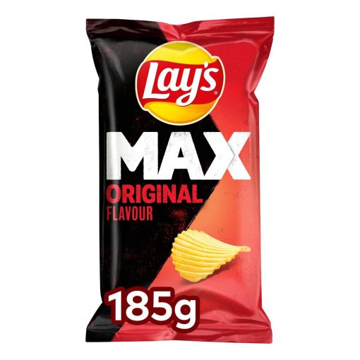 Lay's Chips Max Ribbelchips Naturel – doos met 22 zakken van 185g