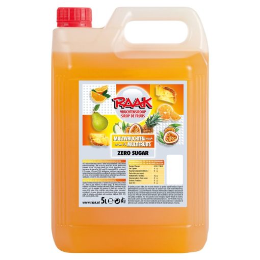 Raak Multivruchten Zero Limonadesiroop 5 Liter – grote kan suikervrije siroop