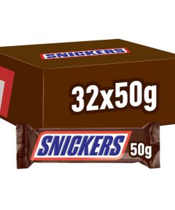 Snickers Chocoladerepen 50 Gram Doos 32 Stuks – melkchocolade met pinda’s en karamel