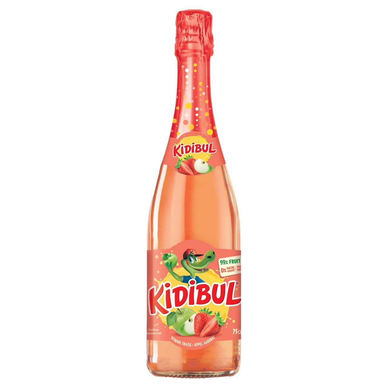 Kinderchampagne Appel Aardbei 75cl – alcoholvrije kinderbubbels Merk Kidibul.