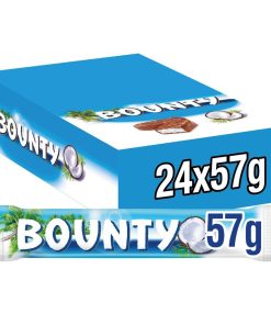Bounty Melk Chocolade Repen 57g – doos 24 stuks met kokosvulling en romige melkchocolade.