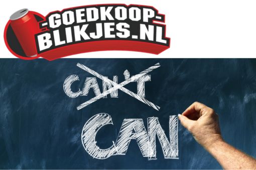 Screenshot vernieuwde webshop goedkoopblikjes.nl met chatbot Artie en producttrays in beelden food beste service