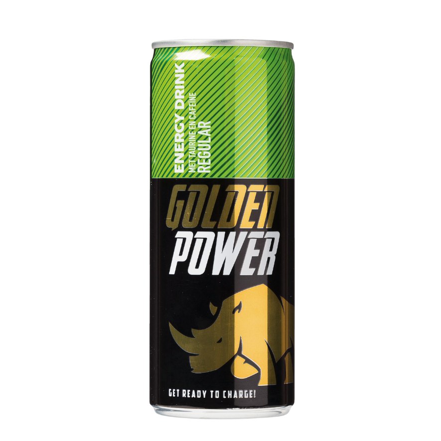 Golden Power Energy Drink 25cl Tray 24 Stuks – energiedrank met cafeïne en taurine voor directe energieboost.