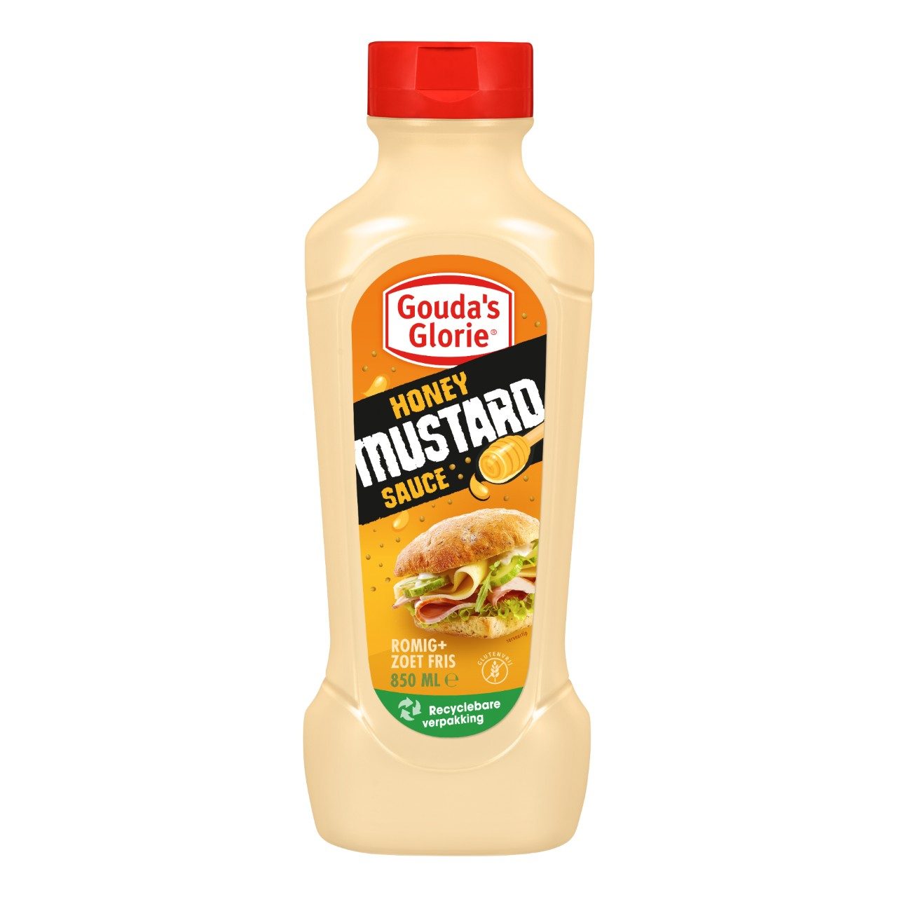 Gouda’s Glorie Honing Mosterdsaus 850ml – romige honing mosterdsaus in grote knijpfles.