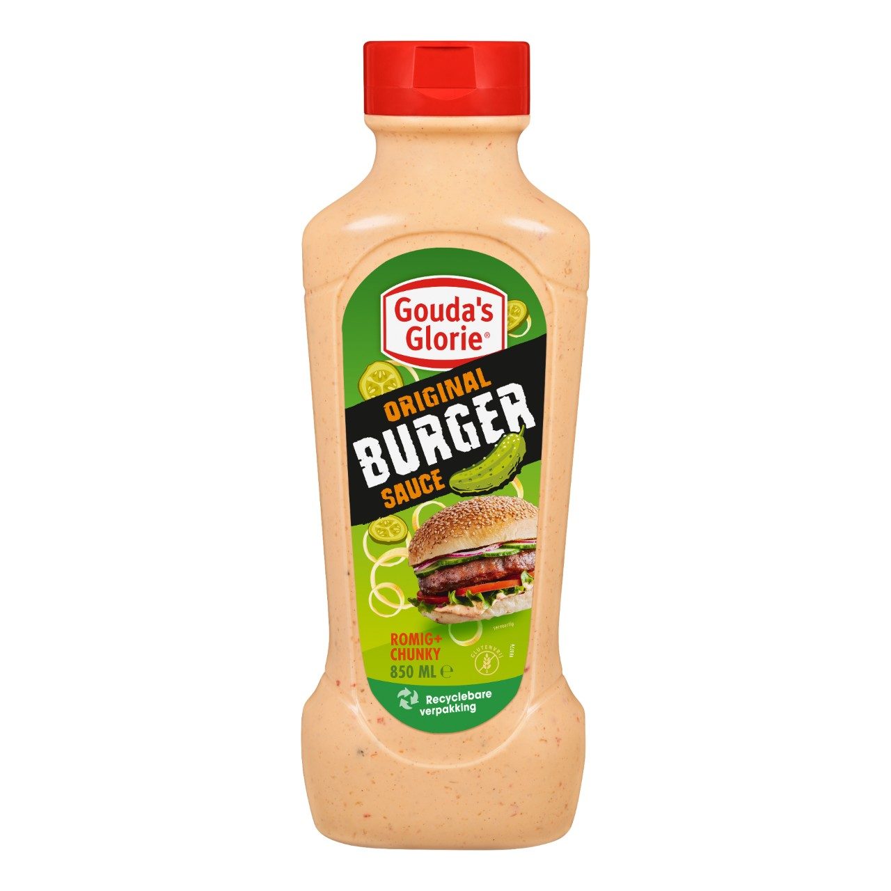 Gouda’s Glorie Original Burgersaus 850ml – romige burgersaus in grote knijpfles.
