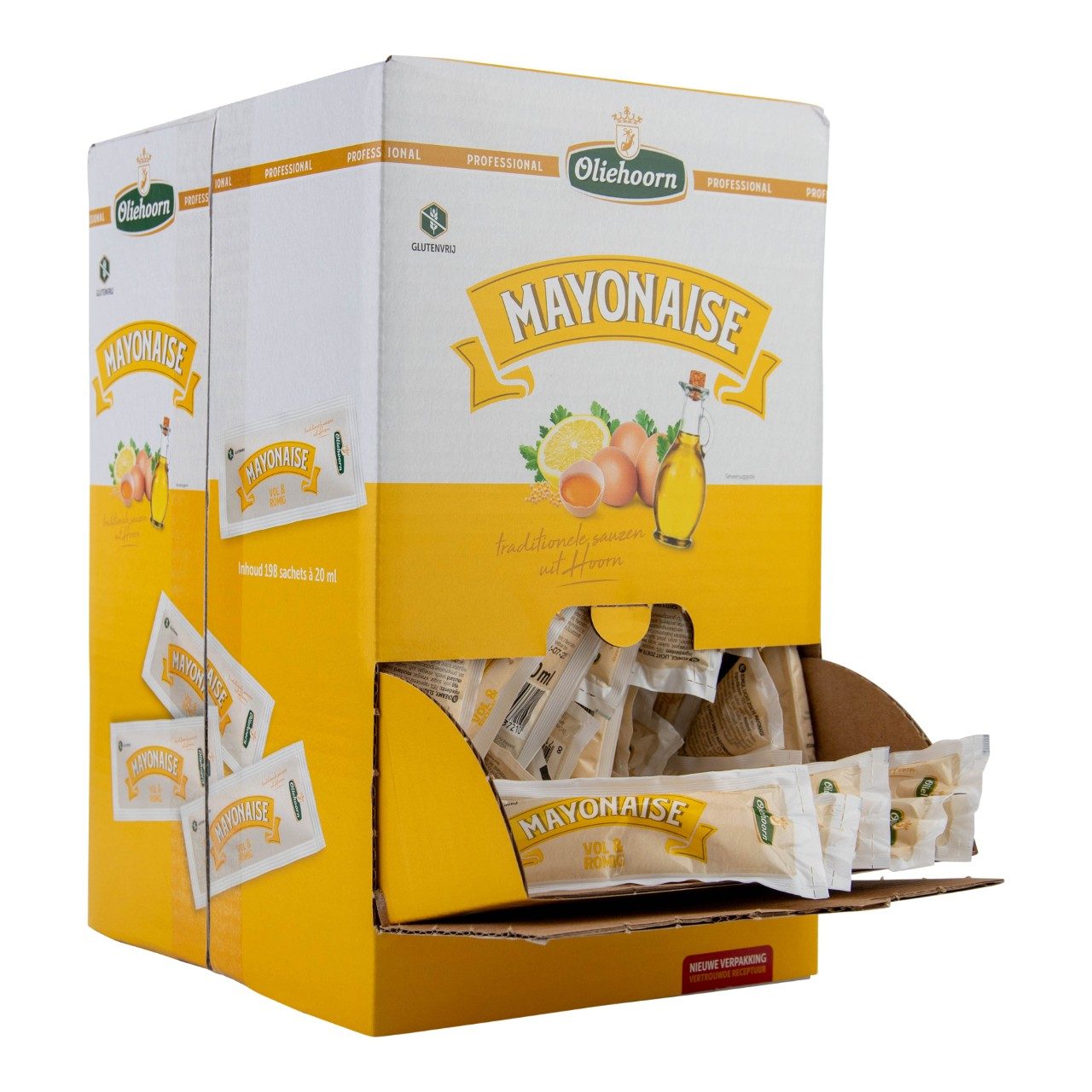 Oliehoorn Mayonaise Zakjes 20ml – doos met 198 sachets romige mayonaise.