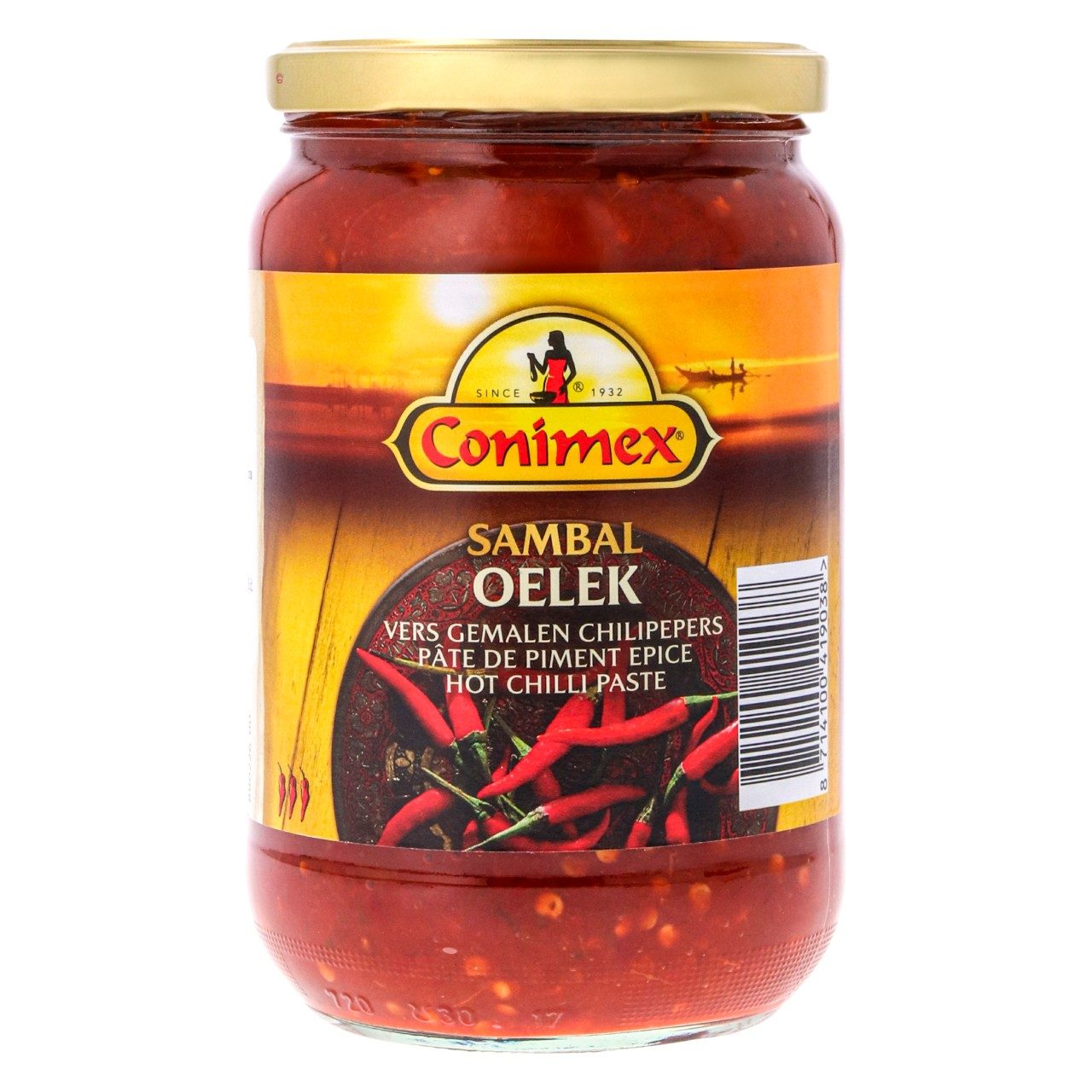 Conimex Sambal Oelek Grote Pot 750 Gram – pure Indonesische chilipasta met rode pepers, pittig en vol smaak.