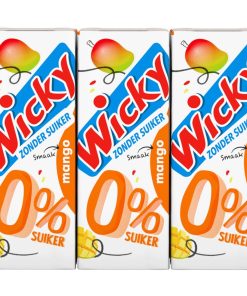 Wicky Fruitdrink Mango 0.0% Zonder Suiker 20cl – tray 30 pakjes suikervrije mangodrank.