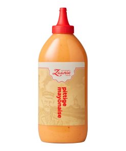 Zaanse Pittige Mayonaise 750ml – romige licht pittige saus in grote knijpfles.