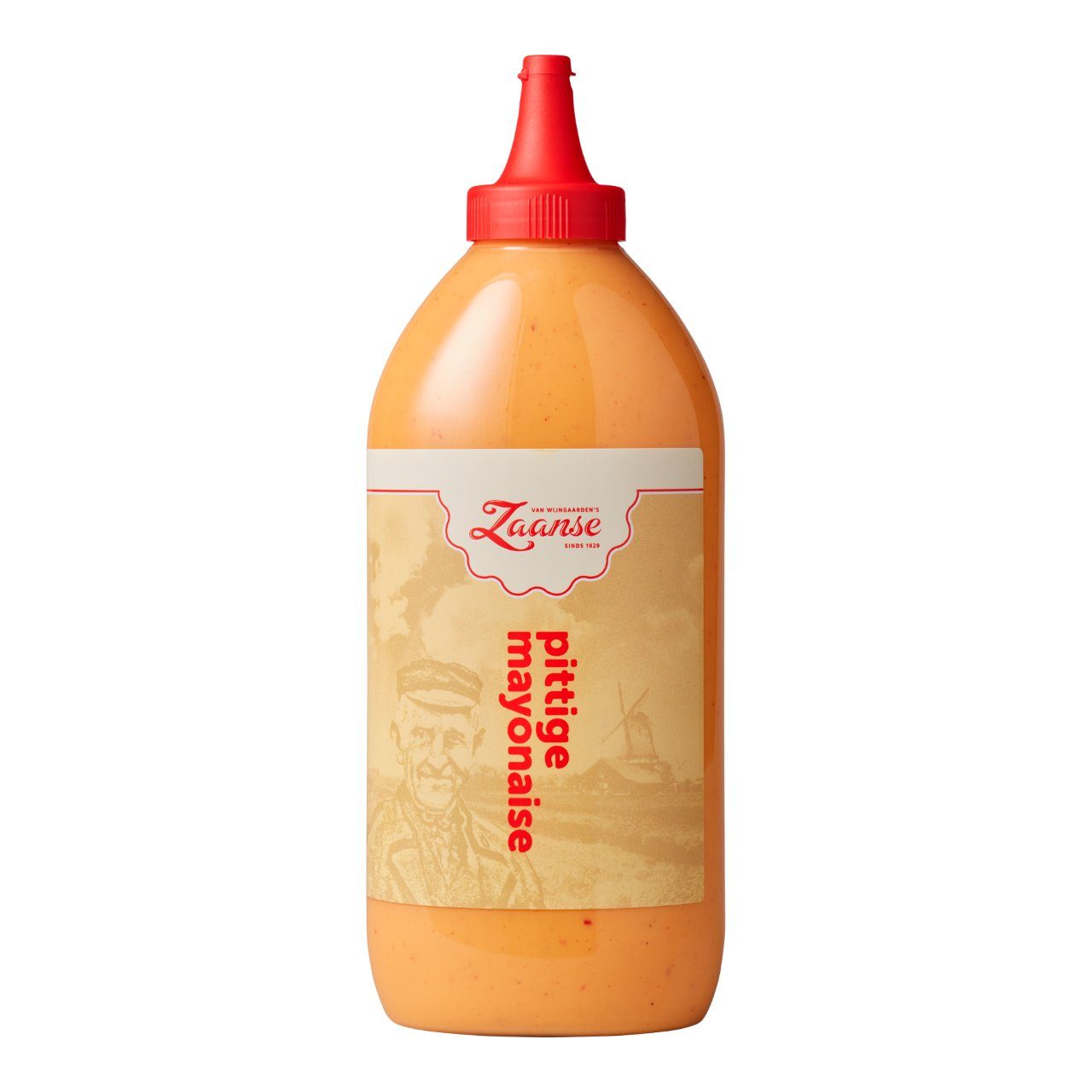 Zaanse Pittige Mayonaise 750ml – romige licht pittige saus in grote knijpfles.