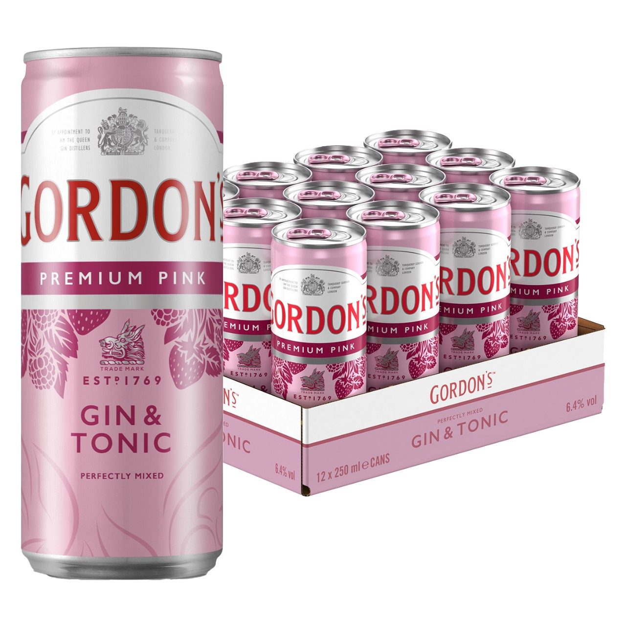 Gordon’s Premium Pink Gin & Tonic Blikjes 25cl tray 12 stuks