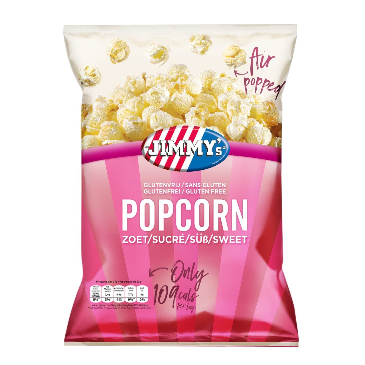 Jimmy’s Popcorn Zoet mini zakjes 27 gram doos 21 stuks